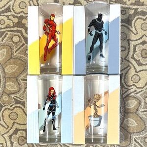 Set of 4 Marvel Drinking Glasses 290ML Glass Tumblers Iron Man, Groot, Black…